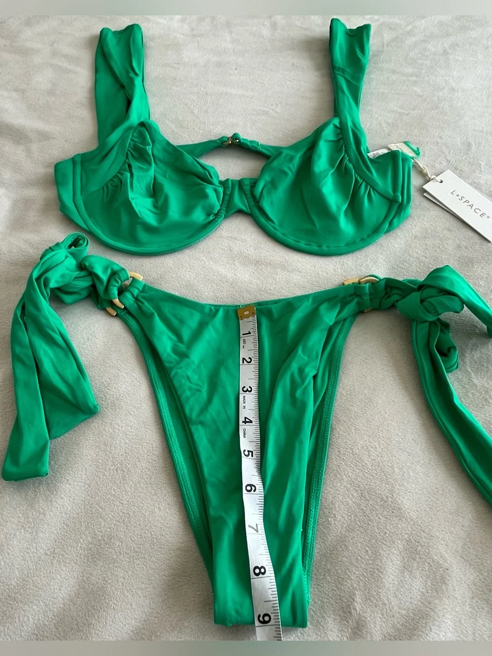 L*Space Bikini Set Stella Top & Kiki Tanga Bikini Bottom Large/XL Jade Green